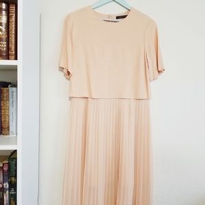 ZARA Blush Pleated Overlay Midi Dress